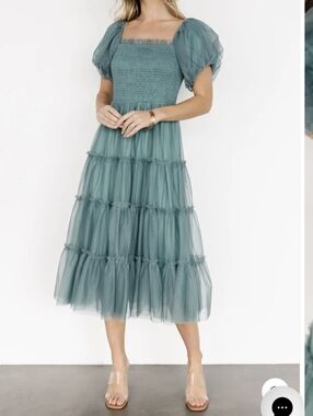 Listicle Teal Puff-Sleeve Tulle Dress...size:Large